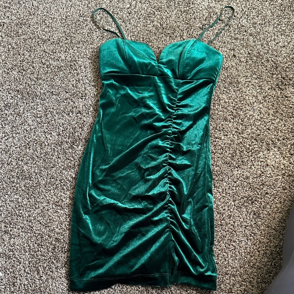 Emerald Sundae Teal Ruched Mini Dress XS